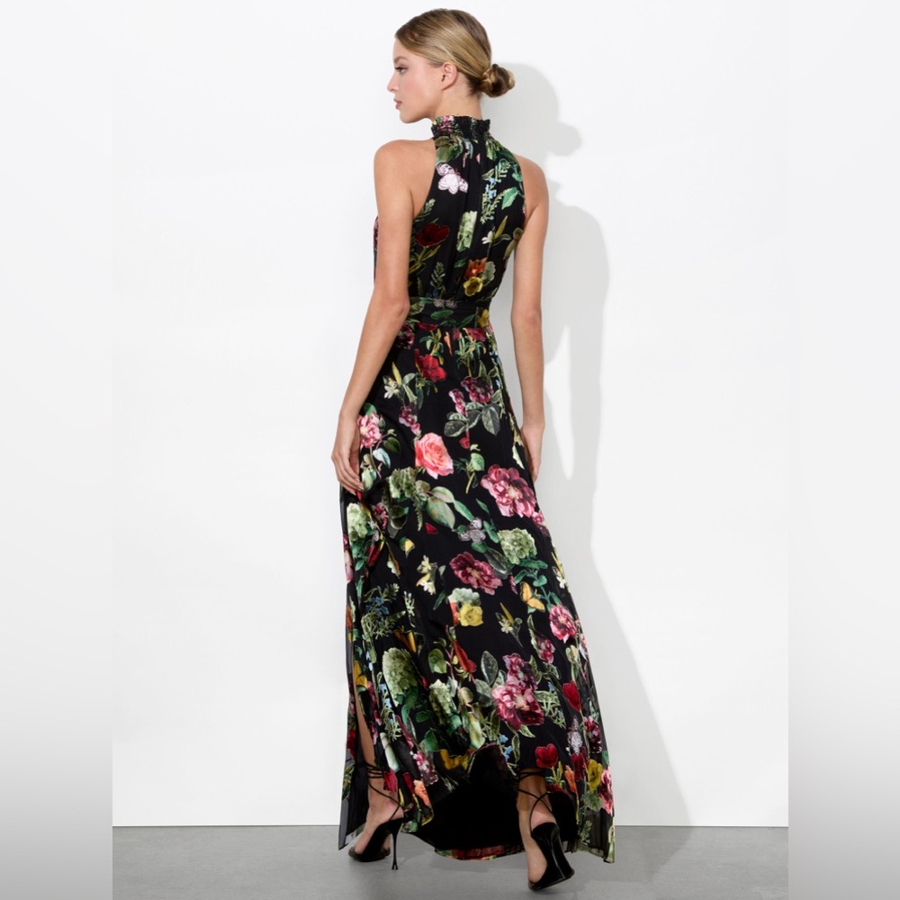 NWT $695 Alice and Olivia Dita Smocked Neck Godet Maxi Dress - Picture 4 of 10